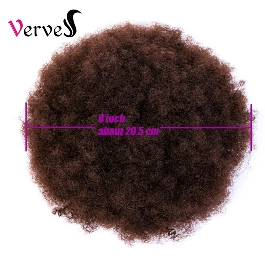 VERVES Synthetic Large Afro Kinky Hair Curly Puff Drawstring 8 inch Short Ponytail Clip in Extensions Buns Chignon Black Brown