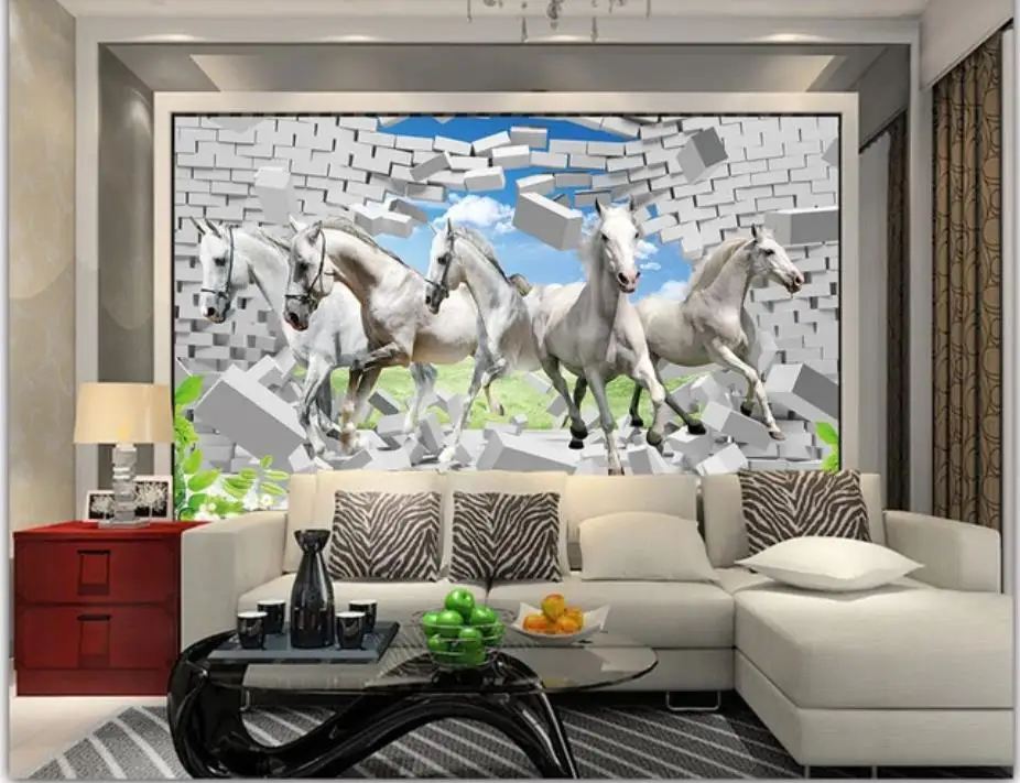 modern wallpaper for living room White horse 3D fashion stereo landscape TV background wall decoration painting