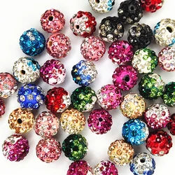 AAA+Quality 10mm Mixed gradient color Shamballaa Beads 2Holes Rhinestones ball DIY