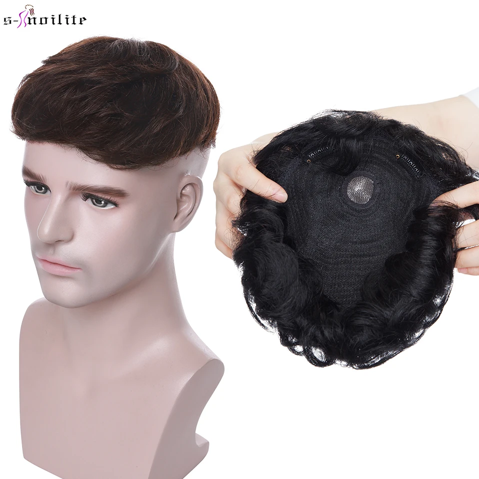 S-noilite 16x19cm 35g 남성 Toupee 인간의 머리카락 교체 시스템 헤어 토퍼 헤어 피스 4 인치 헤어 가발 남성 헤어 익스텐션 클립