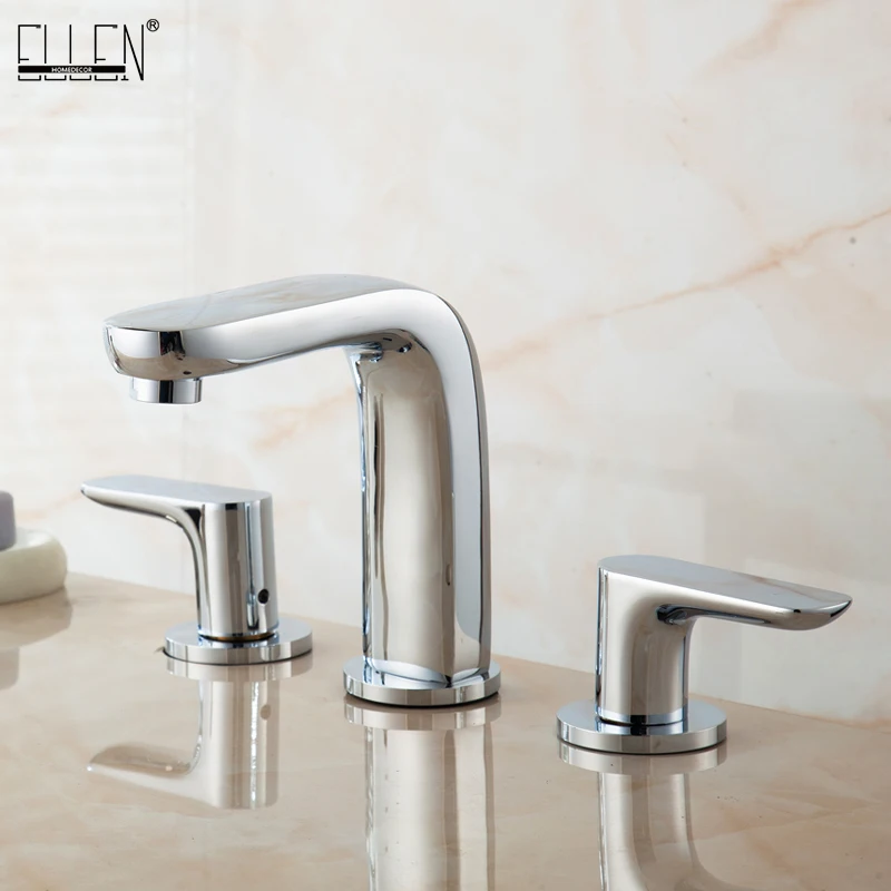 ELLEN 3 Holes Bathroom Sink Faucets Widespread Basin Sink Water Mixer Tap Dual Handle Crane Chrome Finished  EL1198