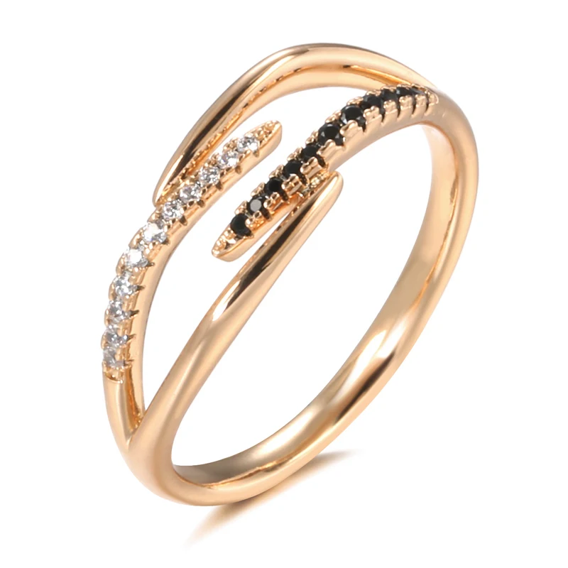 Fashion Crossover Rings for Women 585 Rose Gold Individual Design Luxury Natural Zircon Ring Korea INS Trend Sparkling Jewelry