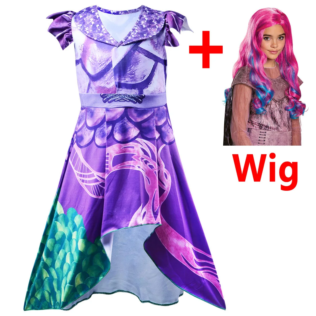 Girls Cosplay Costume Descendants 3 Purple Dress Cosplay Costume Kids 3D Printed Halloween Girls Carnival Party Girls Costumes