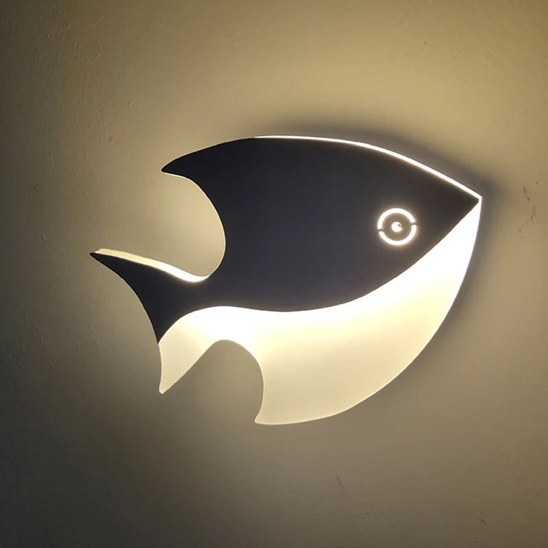 Modern LED Creative Acrylic fish shape Wall Lamps Indoor Decor Bedside Wall sconce Corridor Aisle Study Kids Room Wall light