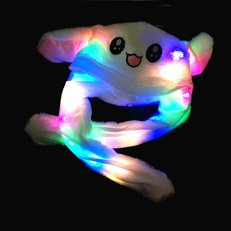 Gorro brillante con movimiento de oreja de conejo, luz Led de conejo de Anime, salto divertido, oreja de felpa en movimiento, sombrero de Animal de dibujos animados para niños, gorra de fiesta de Cosplay