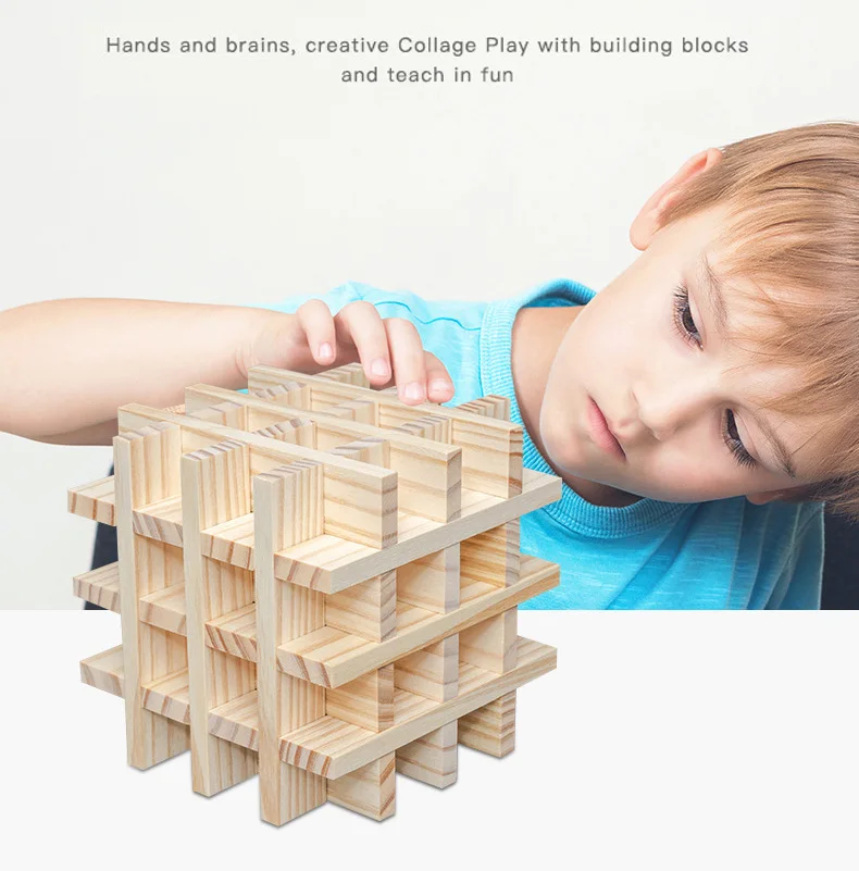 Bloques de construcción de madera para niños, juguetes educativos de bricolaje para niños, Kit de construcción de apilamiento, juegos de rompecabezas de bloques altos, arquitectura, 100 piezas