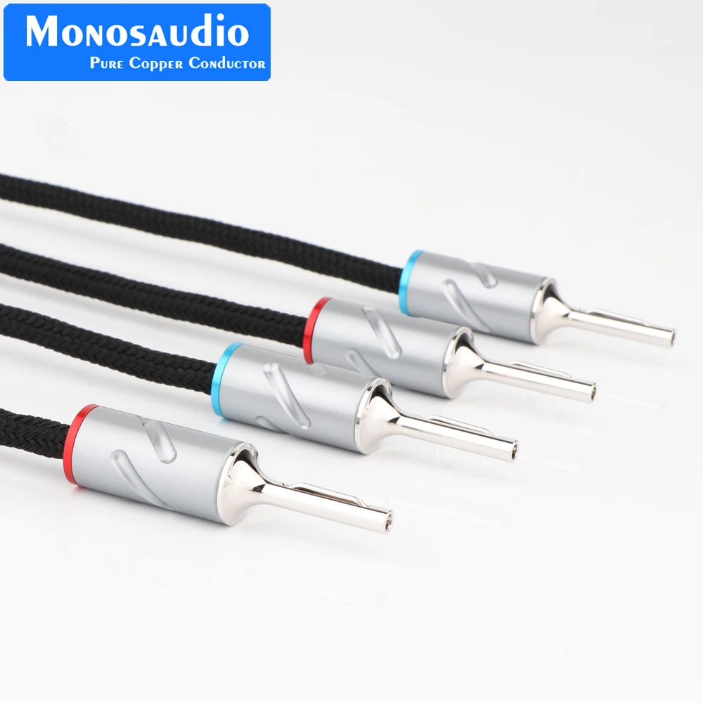 Monosaudio Eclipse Series 6N Cable de puente de altavoz de plata pura Cable de puente de plata de alta gama con conector de clavija Y Spade/banana