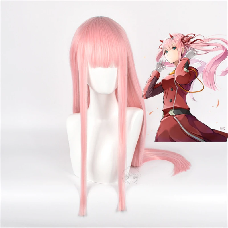 Cos Gift Anime DARLING in the FRANXX 02 ZERO TWO Long Wig Cosplay Wig Role Play Pink Color Cos Wig