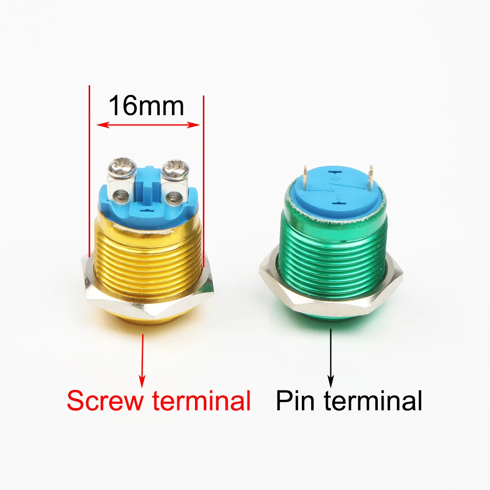 5x16mm Metal brass Push Button Switch high round Momentary/Latching 1NO Car press button pin/screw terminal domed/flat/high head