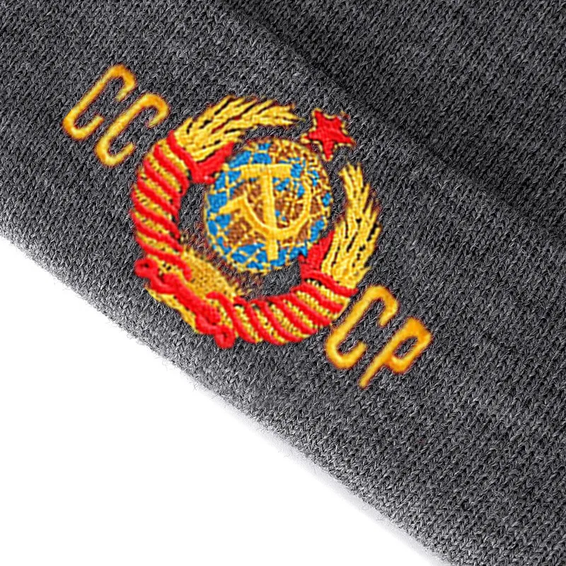 New Unisex Soviet National Emblem Beanie Casual Winter Hat For Men Women Warm Knitted Hat Solid Color CCCP Beanie Hat