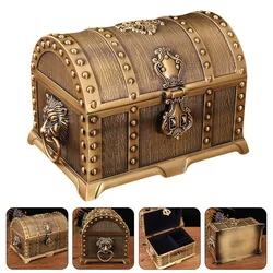 Scatola gioielli tesoro gingillo Vintage Storage metallo custodia in legno organizzatore anello pirata Retro Keepsake porta legno Mini scatole