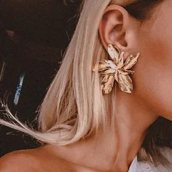 Elegance Big Flower Drop Dangle Earring for Women Trendy Metal Floral Party Jewelry Gift Pendientes
