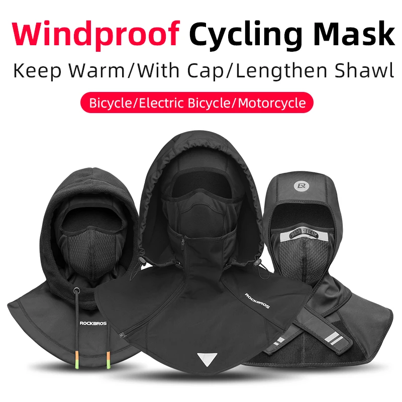 ROCKBROS Motorcycle Scooter Mask Winter Cycling Face Mask Women Men Hood Balaclava Warm Windproof Ski Mask Fleece Double Layer