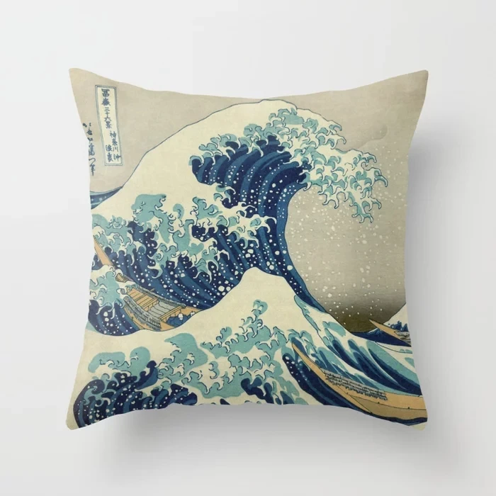 

Top Fashion Great Wave off Kanagawa Ukiyoe Cool Square Vintage Special Cover Zipper Throw Pillowcase Unique Pillow Sham