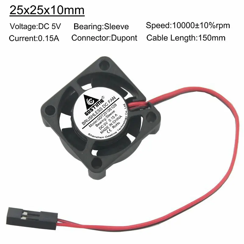 

20Pieces Lot Gdstime 2510 25mm x 10mm 2510S 5V 2Pin DuPont DC Brushless High Speed Cooling Fan for Motor Heat Sink