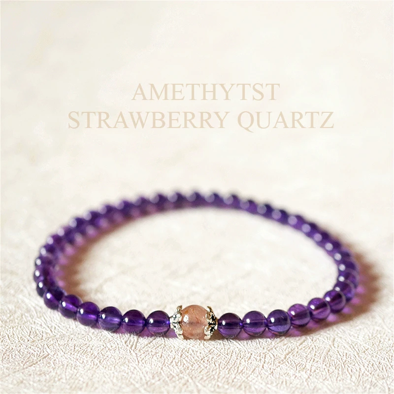 

Lii Ji Real Amethyst Strawberry Quartz Bracelet 925 Sterling silver Love and Energy for Women Men Dropshipping