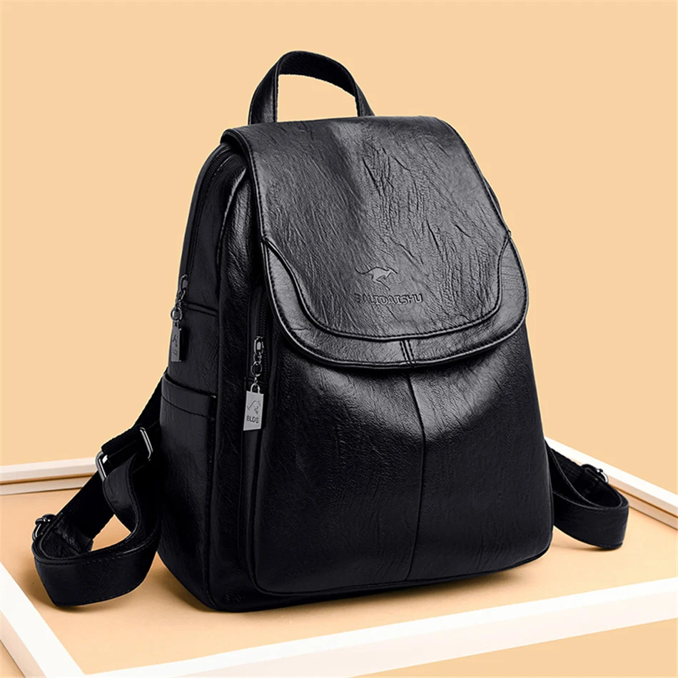 Women Quality Leather Backpacks for Girls Sac A Dos Casual Daypack Black Vintage Backpack School Bags for Girls Mochila Rucksack