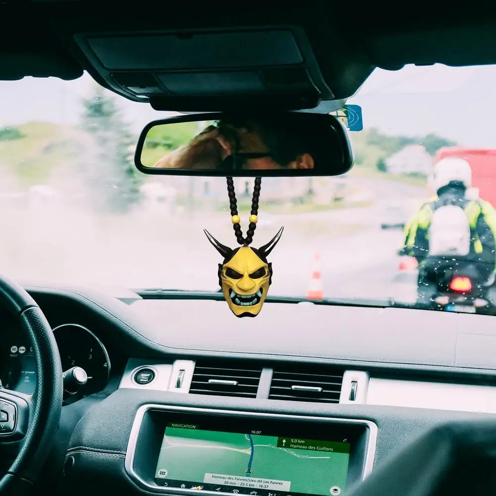 Pendentif de voiture avec casque de samouraï japonais, masque de samouraï Kabuto, miroir de vue arrière de voiture, décorations de voiture, cadeau d'halloween