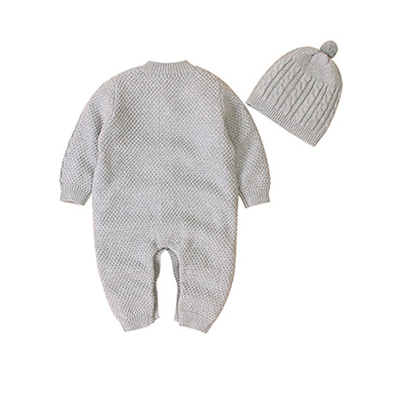 Autunno inverno neonati ragazze pagliaccetti di colore puro vestiti + cappello 2 pezzi bambini neonato ragazza bambini maglieria pagliaccetti manica