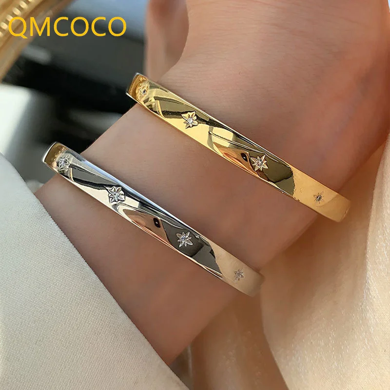 QMCOCO Korean  Silver Color Smooth Surface Bracelet Woman Simple Fashion INS Style Elegant Bracelets Creative Party Accessories