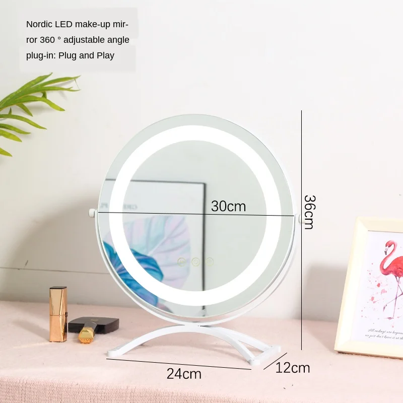 

Makeup Mirror Desktop Led Desktop with Light Large Vanity Mirror Internet-Famous Dormitory Rechargeable Wall Hanging roundMirror