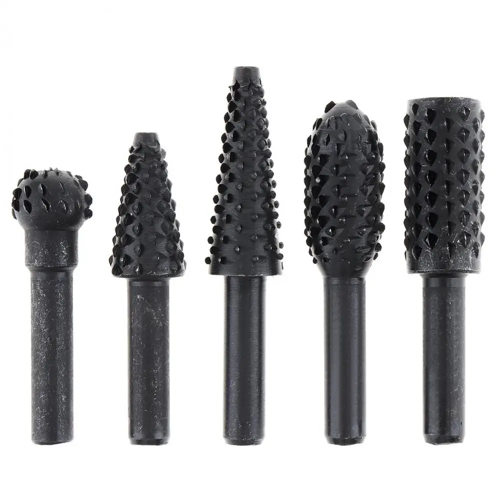 고탄소강 블랙 로터리 버 커터 조각 연삭 비트, 로터리 파일 커터 도구, 목공 DIY, 5 개