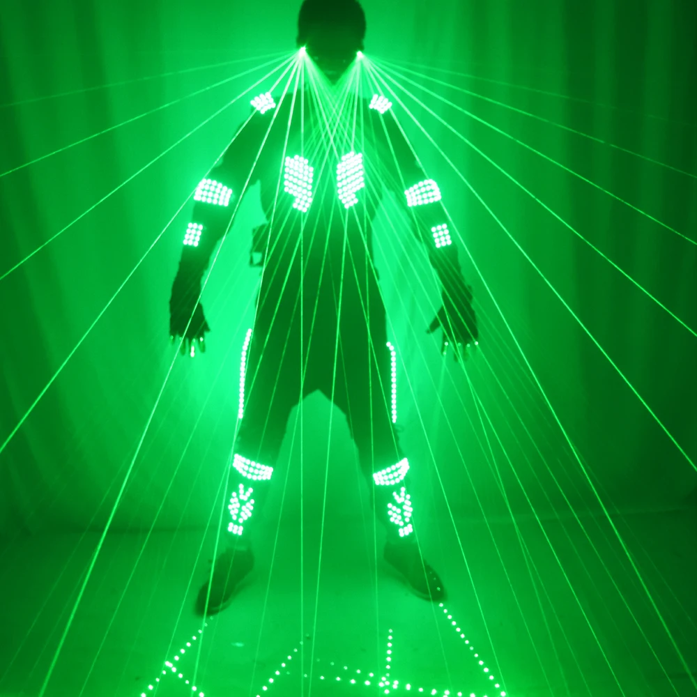 LED Robot Suit Costumes Clothes LED Lights Luminous Green Laser Battle Stage Dance Performance Show Dress for Night Club