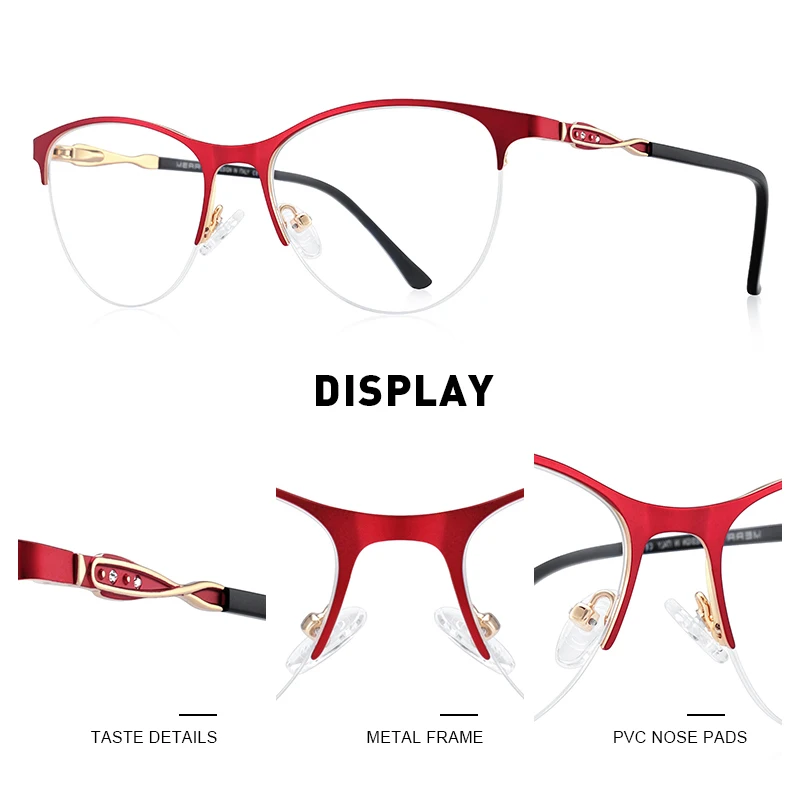 MERRYS DESIGN Women Cat Eye Glasses Frame Fashion Ladies Eyeglasses Retro Half Frame Myopia Prescription Optical Eyewear S2142