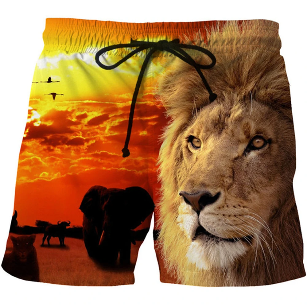 Man's Beach Shorts S-6XL Sport Short Pant Galaxy Lion 3D Print Thin Loose Gym Shorts Male Oversized Surfing Board Short Swimsuit