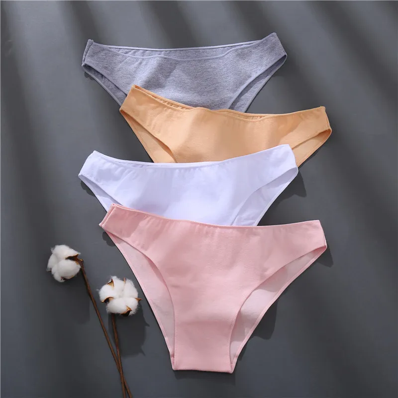 FINETOO 3Pcs/set Women\'s Cotton Underwear M-2XL Solid Color Panties Ladies Comfortable Underpants Girls Plus Size Soft Panty New