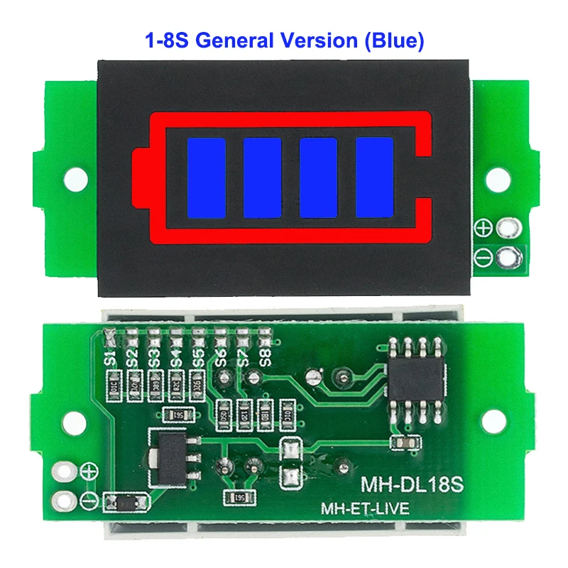 단일 리튬 배터리 용량 표시기 모듈, 블루 디스플레이, 전기 자동차 배터리 전력 테스터, 리튬 이온, 1S-4S-8S, 3.7V, 4.2V