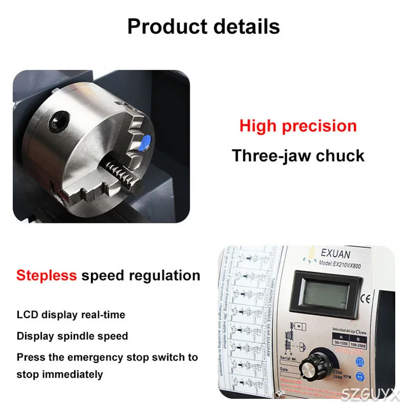 EX210V/EX210VX800 Household Brushless Motor Bead Machine Woodworking Miniature Metal Processing CNC Desktop Teaching Lathe Tools