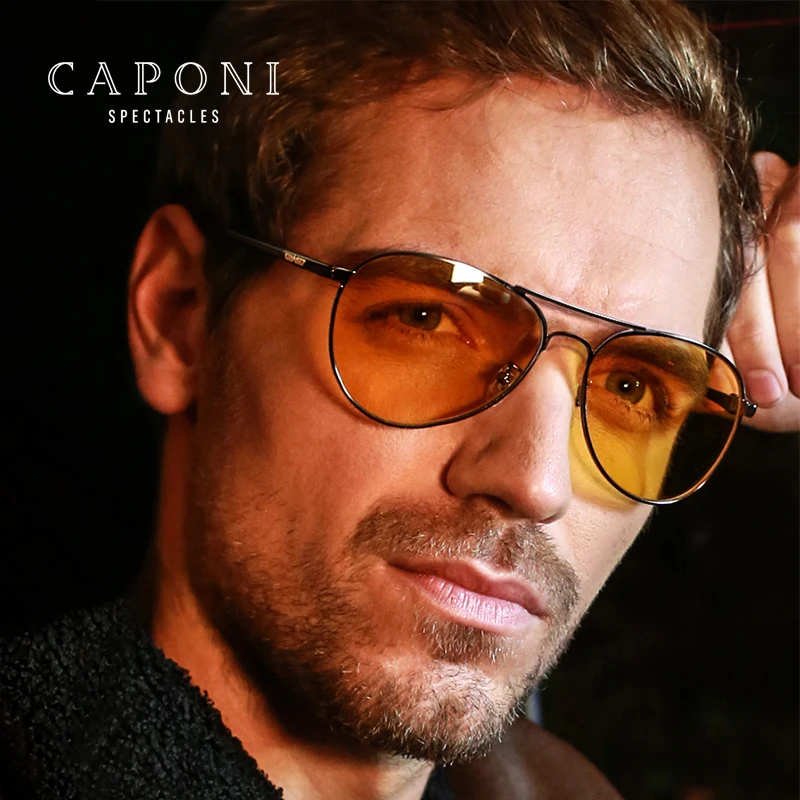 CAPONI Cổ Điển Kính Mát Nam Photochromic Ngày Và Lái Xe Ban Đêm Kính Vàng Polit Câu Cá Nam Kính Chống Nắng BSYS3104