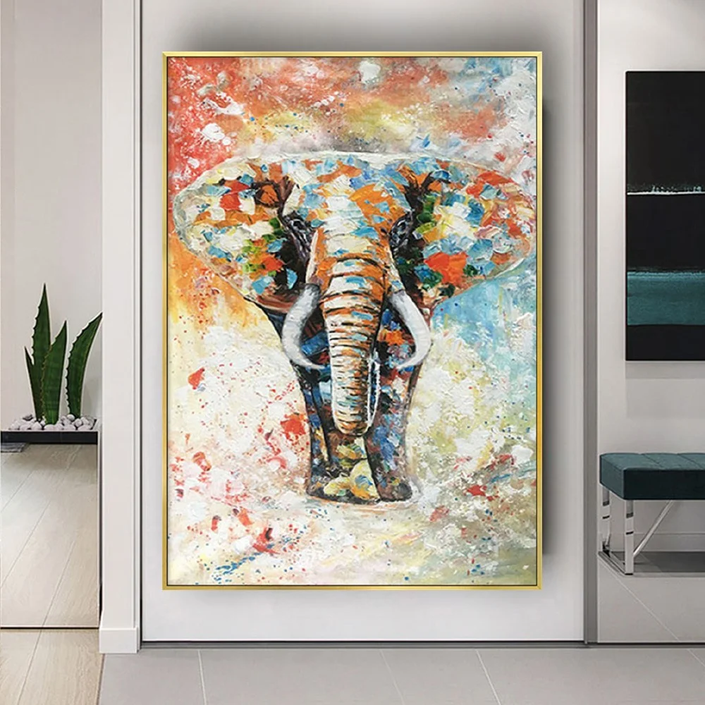 

Hand-Painted Abstract African Elephant Oil Painting On Canvas Large Size Animal Wall Poster Pop Art Picture For Bedrooms Decor