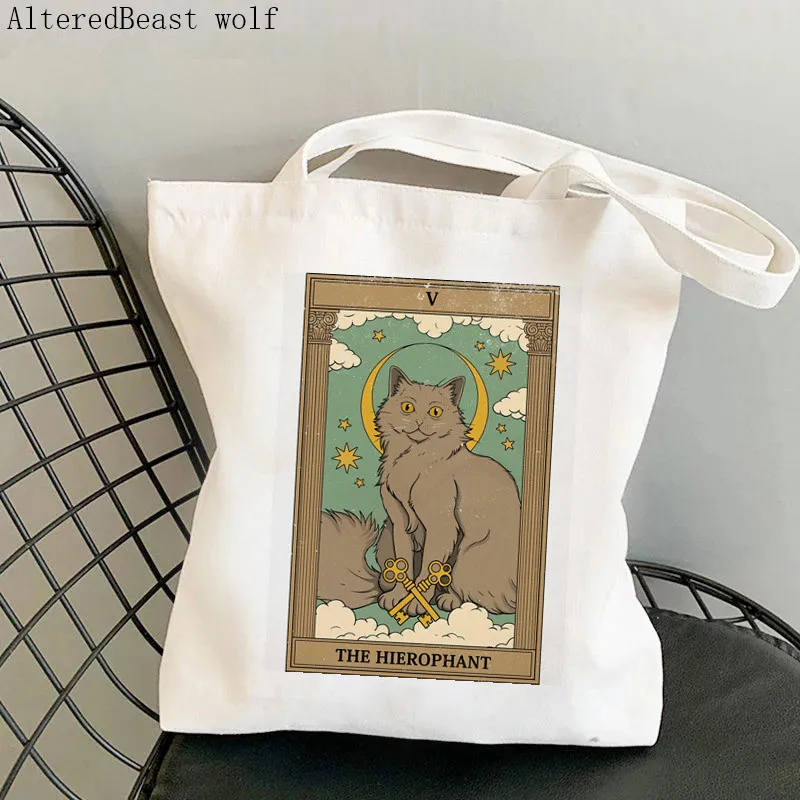 Women Shopper bag The Devil Sphynx Cat Tarot Kawaii Bag Harajuku Shopping Canvas Shopper Bag girl handbag Tote Shoulder Lady Bag