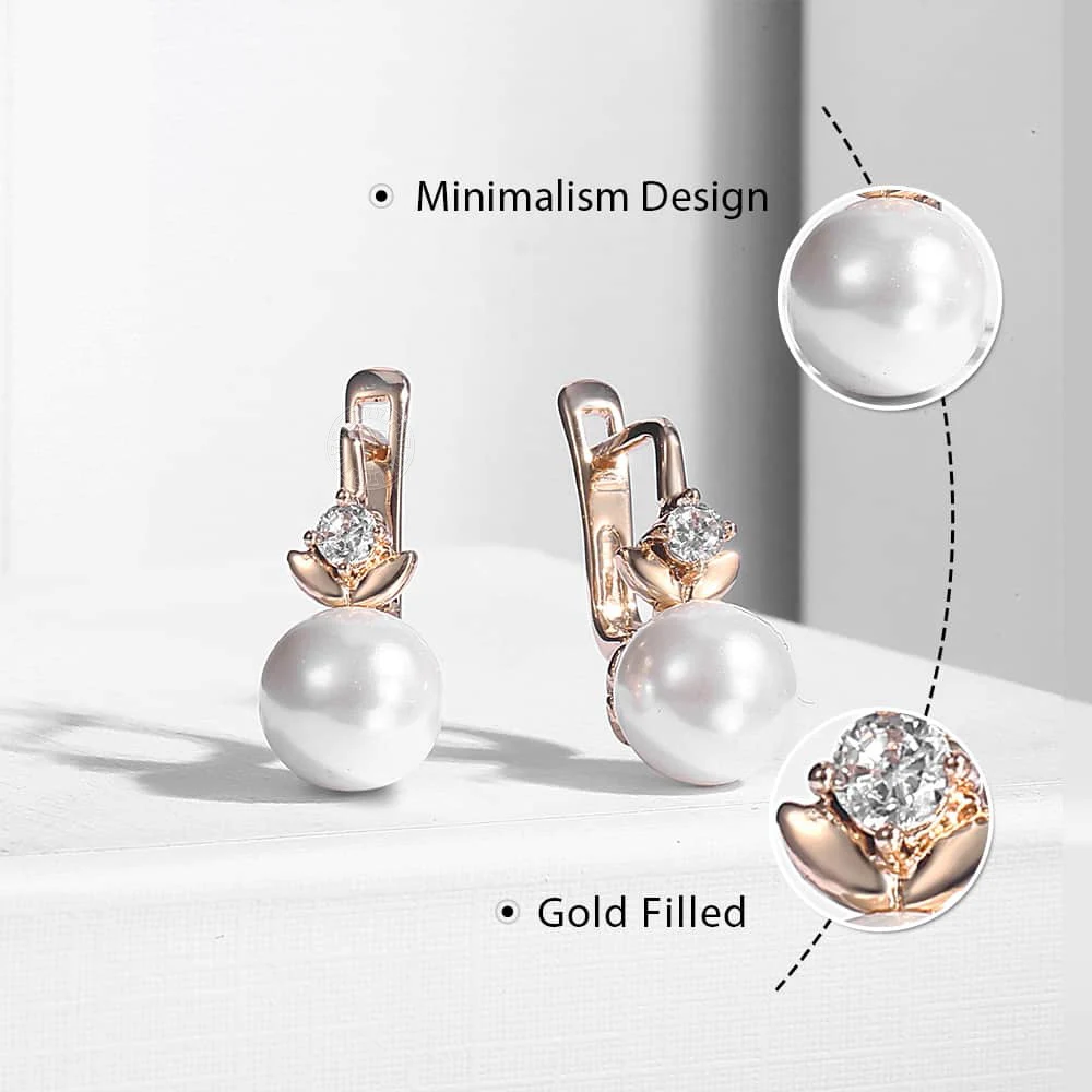 CZ Pearl Earrings for Women Girl Clear Cubic Zirconia Drop Earring 585 Rose Gold Color Girls Womens GiftsFashion Jewelry LGE143