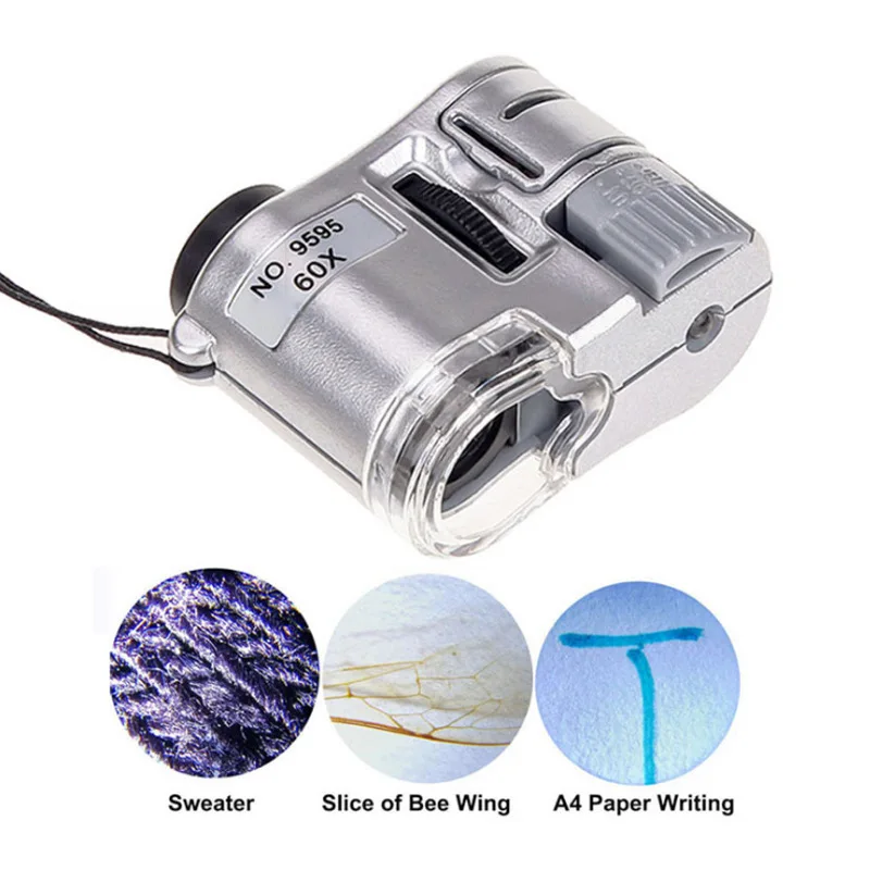 Portable Microscope Magnifying Glass 60X Magnifier Loupe with Led Light, Uv Banknote Verification Lamp for Identifying Jewelry