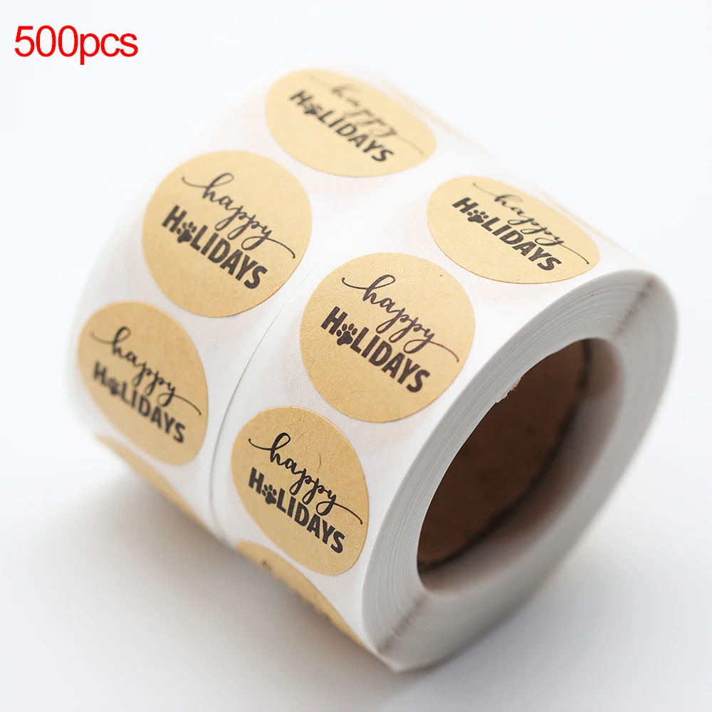 

500pcs Bear Claw "Happy Holiday"Round Scrapbooking Paper Labels Seal Sticker For DIY Cake Packaging/Gift Box/Stationery Sticker