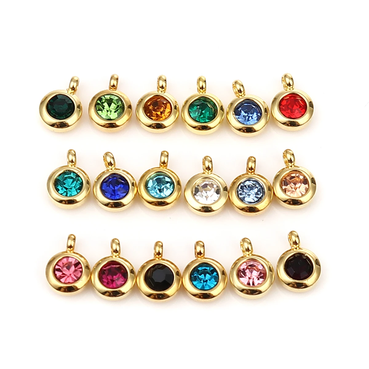 8Seasons 12 Months Glass Tiny Round Birthstone Charms Stainless Steel Gold Color 9*7mm For DIY Necklace Jewelry Making, 2 PCs