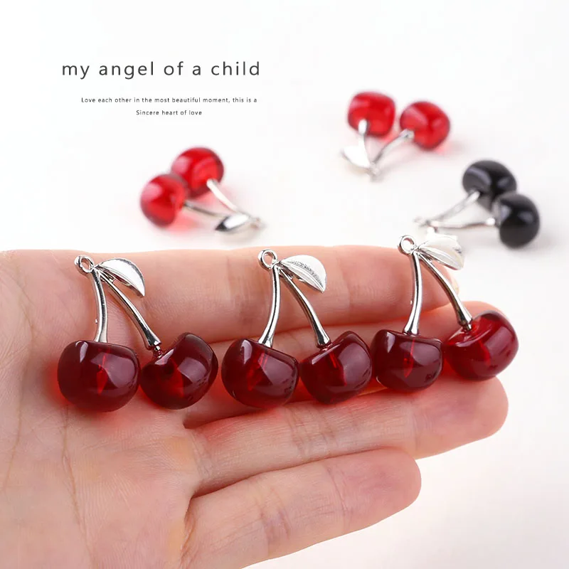 10pcs Big size Cherry Metal Fruit Charms Silver Color Earring Charms for Jewelry Making 29x30mm