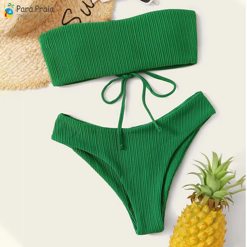 Para Praia 2023 Sexy Bandeau Bikini Female Brazilian Bikini Set High Cut Swimwear Green Women Micro Green Bathing Suit Biquini