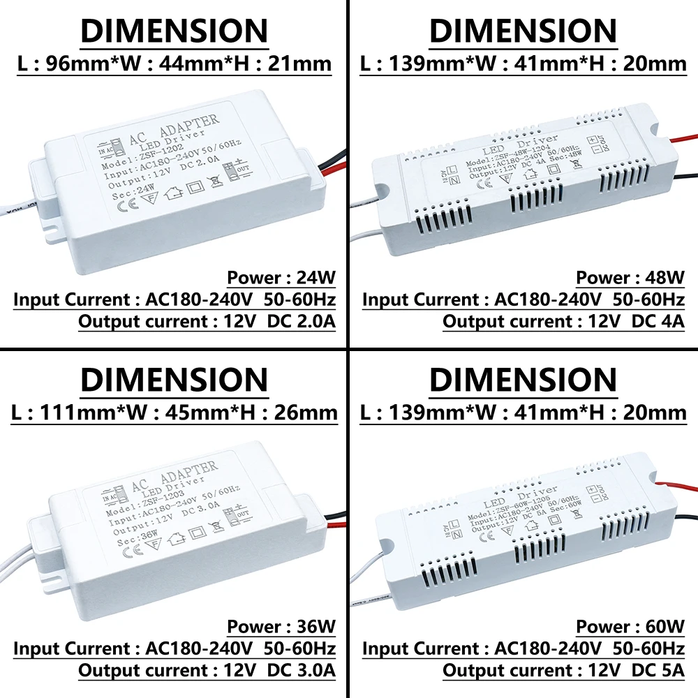 Imagem -04 - Led Iluminação Transformadores Ac220v para Dc12v Led Driver Fonte de Alimentação 12v para Led Strip Luzes 5a Adaptador 6w 12 24 36 48 60