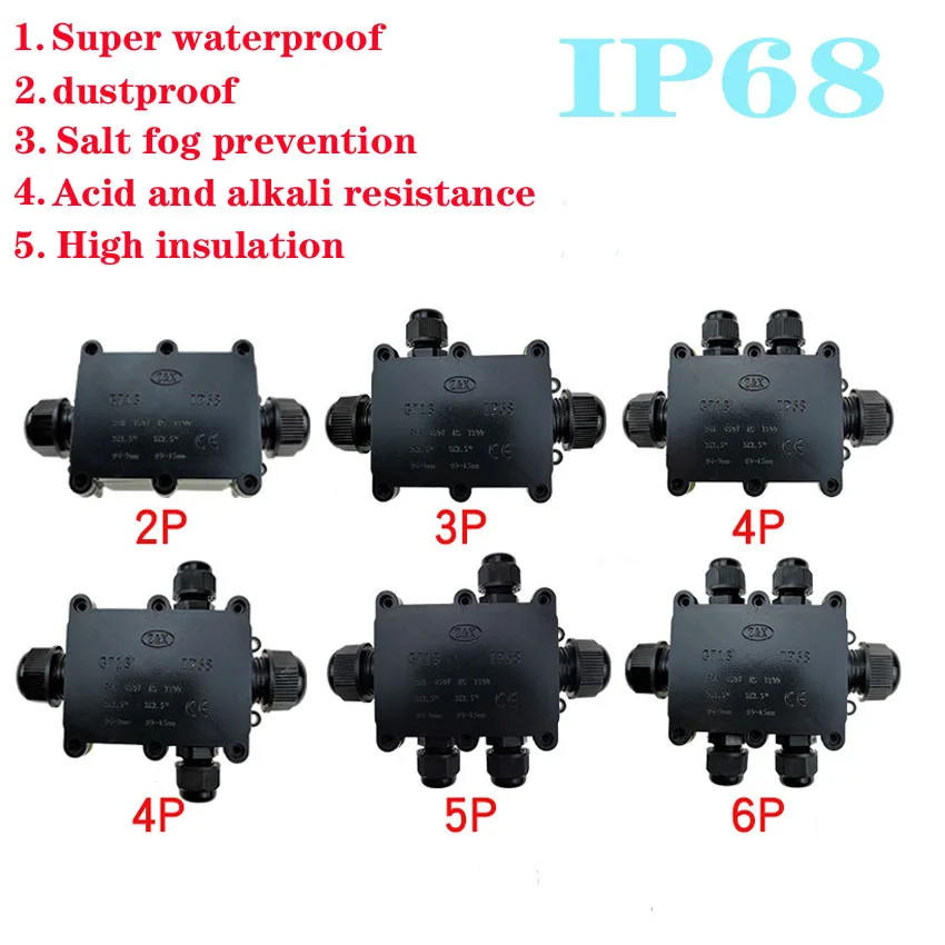 Распределительная коробка IP68 Водонепроницаемая УФ-солнцезащитная наружная многократная пластиковая электрическая распределительная коробка Корпус Кабельный провод Разъем