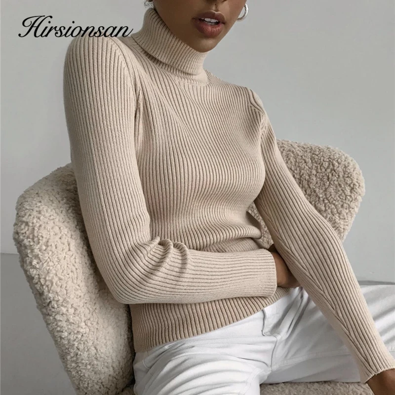 Hirsionsan Elegant Basic Knitted Sweater Women 2023 Bottoming Skinny Female Warm Knitwear Casual Pullovers Ladies Solid Jumper