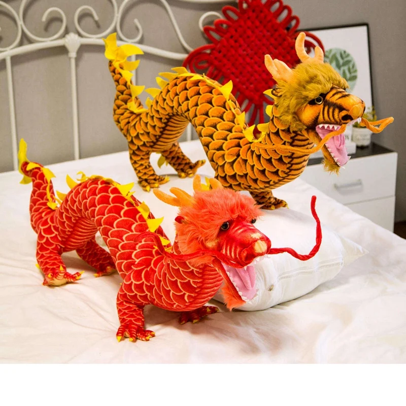 

80cm High Quality Chinese Dragon Plush Toy Soft Stuffed Animal Red/Yellow Dragon Doll Mascot Toy New Year Gift Children Present