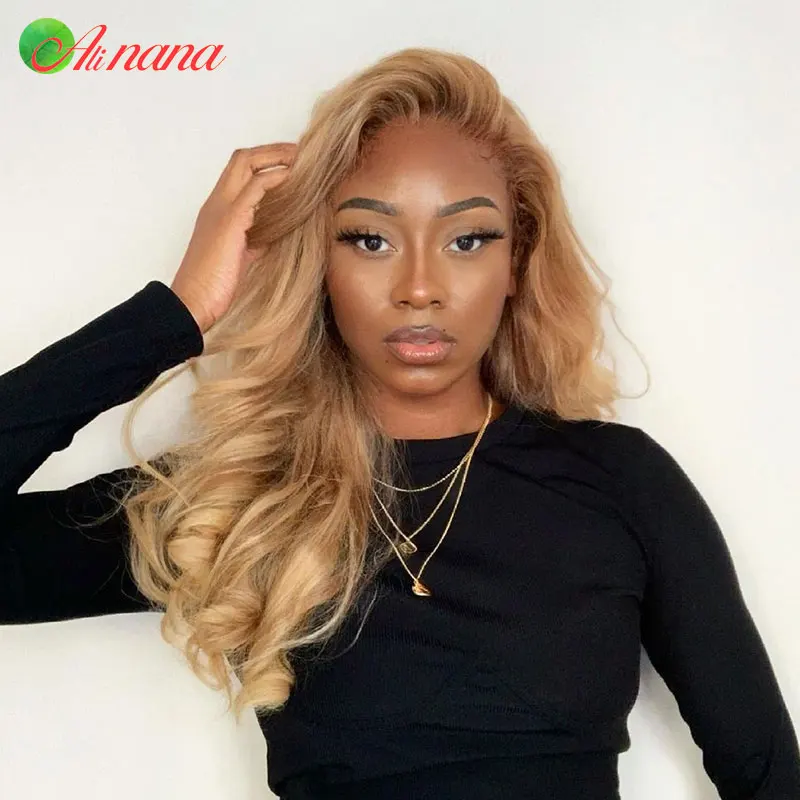 Perruque Lace Body Wave péruvienne naturelle, cheveux humains, blond miel 1B/27, 13x4, pre-plucked, avec baby hair, pour femmes africaines, 4/27