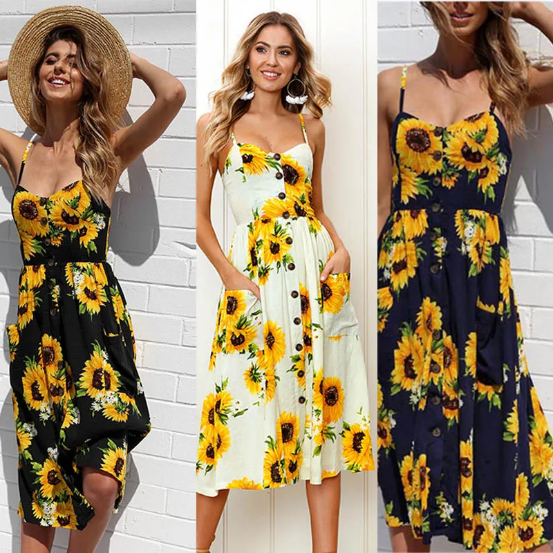 Boho Sexy Floral Dress Summer Vintage Casual Sundress Female Beach Dress Midi Button Backless Polka Dot Striped Women Dress2024