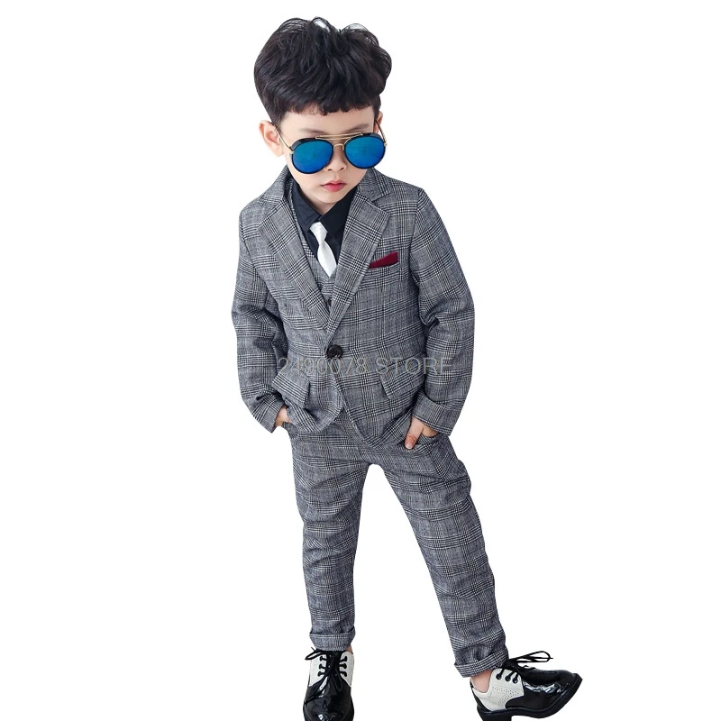 

Blazer+Vest+Pants +Tie 4pcs Boys Formal Tuxedo Suit Gentleman Wedding Party Clothing Set Children Kids Prom Performance Costume