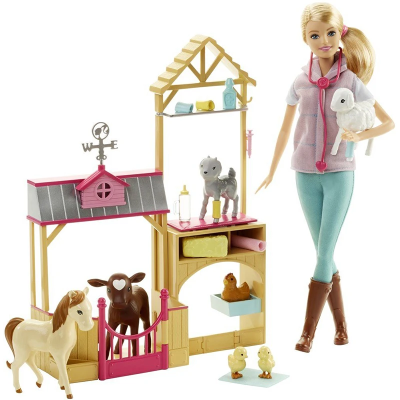 Original Barbie Animal Rescuer Doll & Playset Lovely Animal House Boneca  Beautiful Princess Hair  Kids  Dolls Toys for Girls