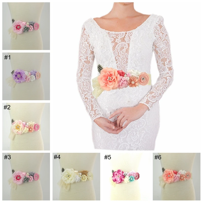 Women Elegant Polygonal Flower Sash Handmade Rose Flower Feather Waistband High Quality Maternity Belt Girls Dress Decoration